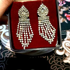 traditional crystal work long earring