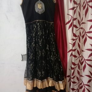 Black and Gold Net Anarkali Gown