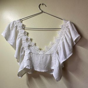 Coquette Embroidered White Pinterest Crop Top