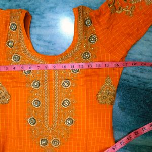 Cotton Salwar Suit With Jari Ki Kadai  Colour Oran