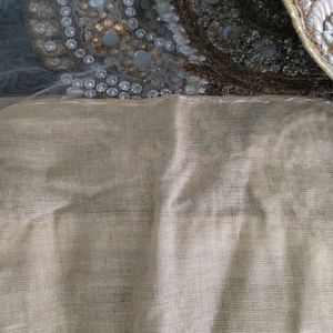 Grey And Cream Embroidery Printed Saree (Women's)