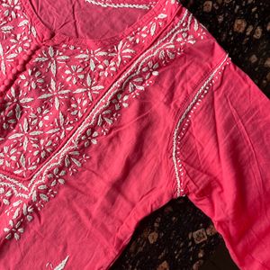 Reddish Pink Chikankari kurta