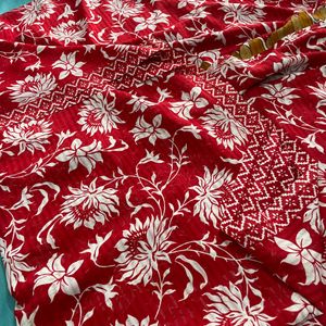 Red and white Floral Saree