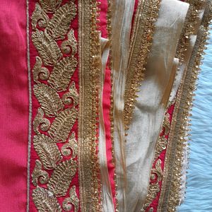 Pink Saree With Blouse (Women's)