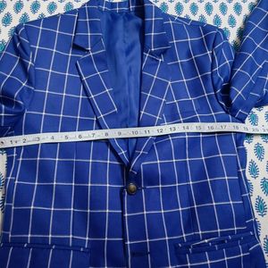 Men Partywear Checked Viscose Rayon Blue Blazer