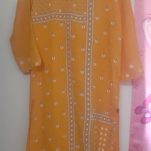 W Mustard Kurta Palazzo Set