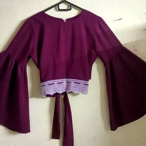 Lovely Wine Colour Crop Top With Butterfly Sleeves