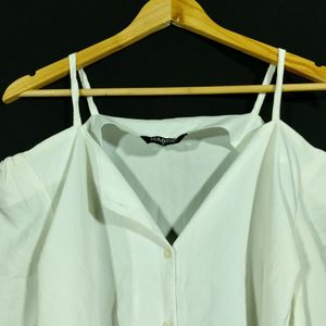 White Shoulder Cut Top (Women)