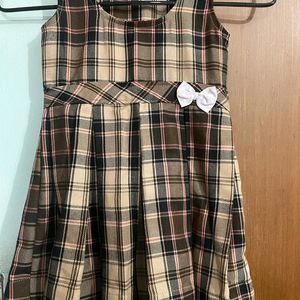 Checked Frock with Concealed Zipper, Brown