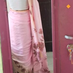 Floral Pink Soft Silk Saree With Blouse