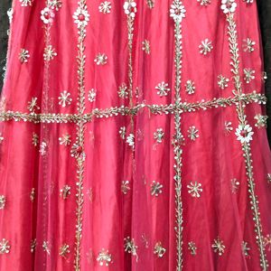 Red Lancha 3 pieces Koti,Lehenga,Dupatta Zardozi.