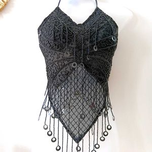 Gorgeous Heavy Beaded Black Party Top