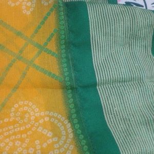 Yallow And Green Bandhni Saree