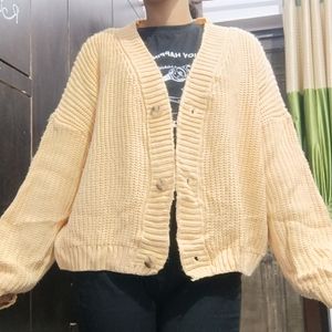 Cream Oversized Knitted Cardigan For Women