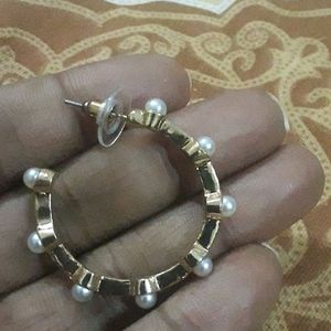 Brand New Golden Pearl Hoop Earings