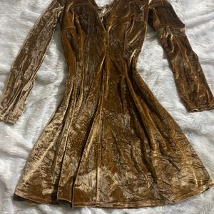 Imported Date Mini Deep Neck  Velvet Gold Dress