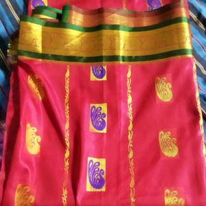 Pro Red Saree Green Border With Golden Design