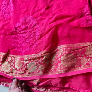 Pink Embroidered Chiffon Saree