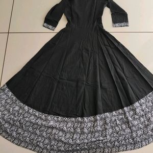 Pure Cotton Full Anarkali Black Gaun