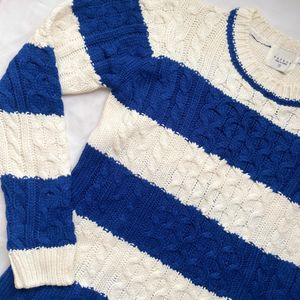 White & Blue Cable Knitted Sweater