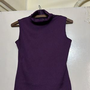 Purple Ribbed Turtle Neck Top