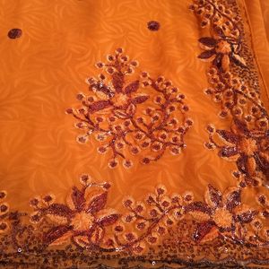 Orange Hand Work Saree