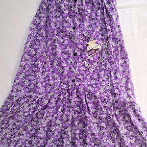 Lilac Floral Midi Skirt