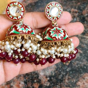 Maroon Meenakari Earrings