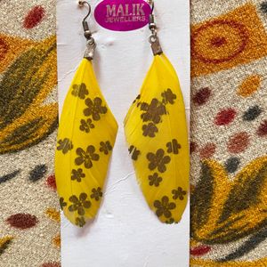 Yellow Feather Earrings