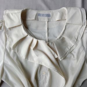 New Cream Ruffled Neck Korean Shirt