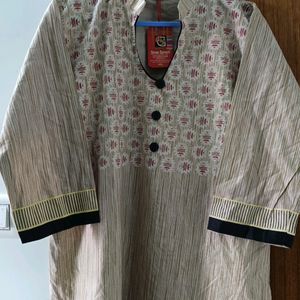 Beige And Black Kurta Pant Set