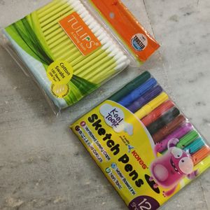 1cotton Swabs, 1 Sketch Pen Set,1Boroplus Cream