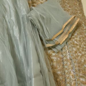 Silver Gown With Coat And Dupatta