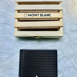 Mont Blanc Genuine Leather Wallet Men's Wooden Box