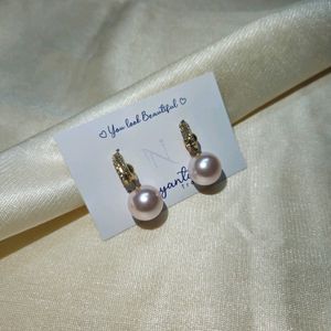 4-1golden Stud With Pearl Drop Earring