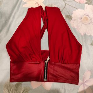 Cherry Red Leather Crop Top