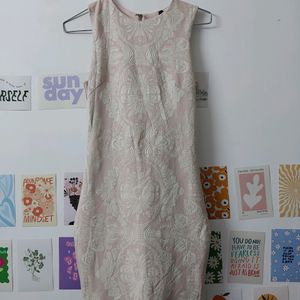 Pink Dress With White Design Work