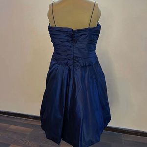 Blue Embellished Silk Baloon Dress