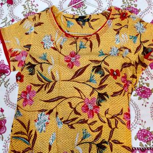 Shopper's Stop STOP Branded M Size Cotton Yellow Floral Printed Kurti