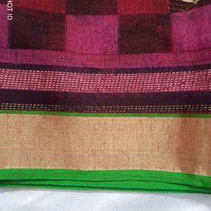 Multicolour Pure Cotton Saree With Blouse Pic