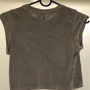 H&M Cap Sleeve Grey Cropped Fitted Tee