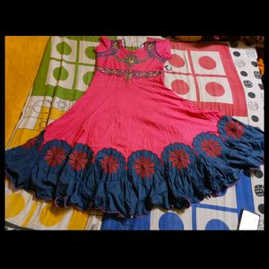 Pink Anarkali With Pant And Dupatta