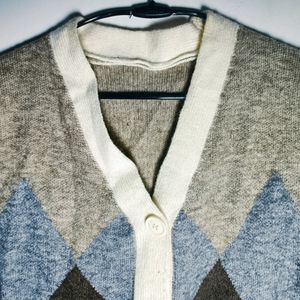 Argyle Pattern Button Front Vest Cardigan