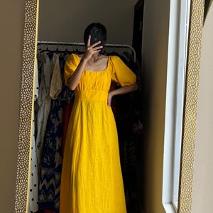 Yellow Linen Cotton Maxi Dress