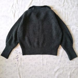 Knitted Grey Double Zipper Cardigan