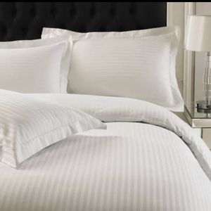 BRAND NEW HOTEL WHITE BEDSHEET 100% COTTON SATIN STRIPE PREMIUM DOUBLE BED BEDSHEET