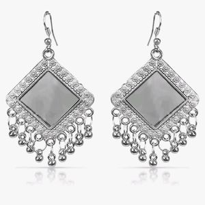 Trending  Square Glass Oxidized Alloy Silver Stud