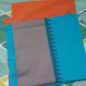 Blue and Coral Orange Dress Material