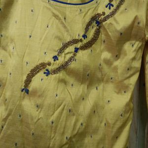 Yellow Embellished Kurta With Palazzo Pant