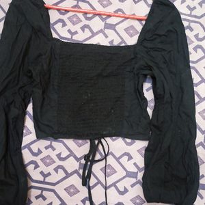 H&M Black Lace -up Detailed Crop Top